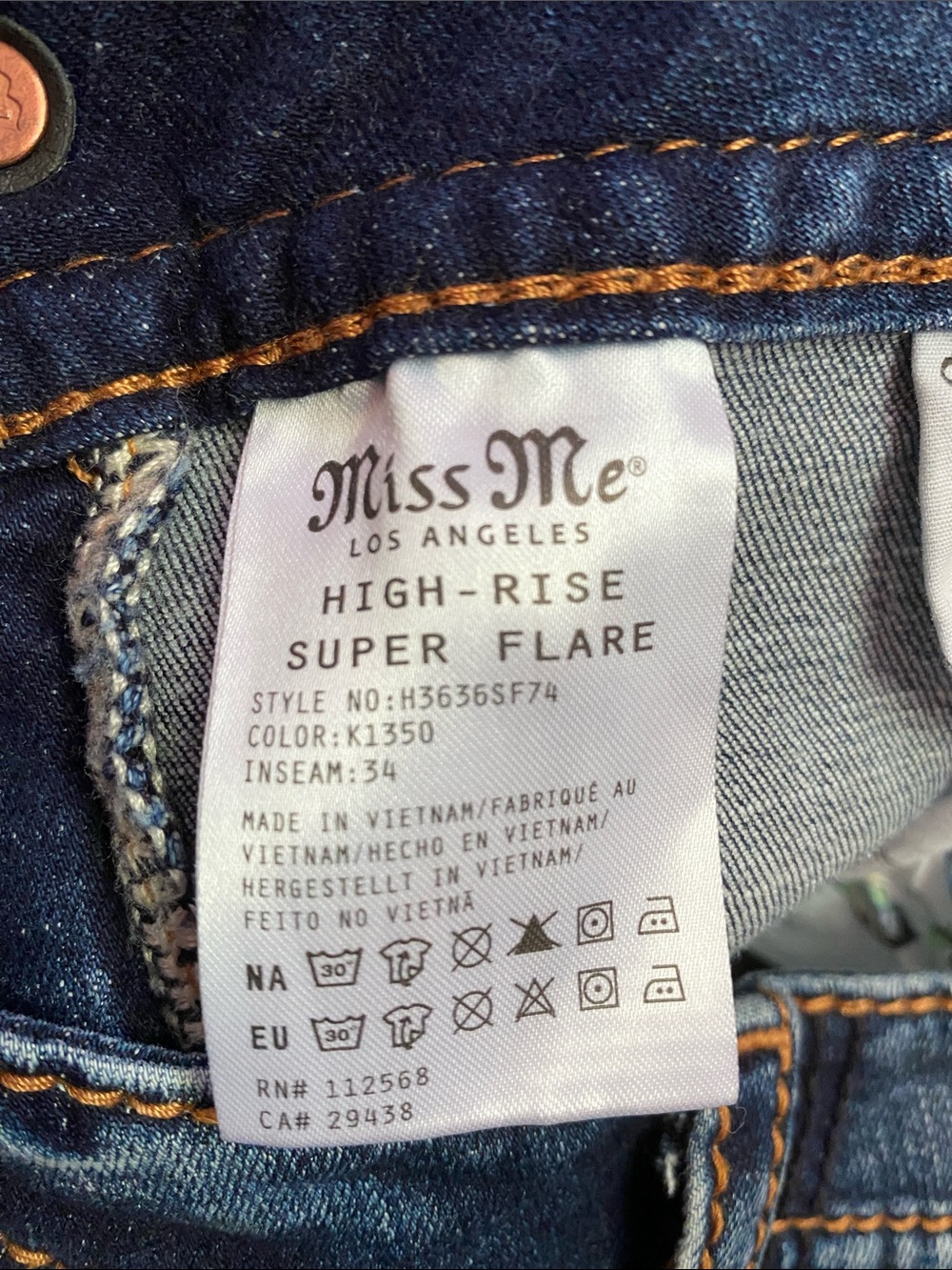 Miss Me Blue Denim Frayed Hem Flare Jeans - Picture 4 of 5